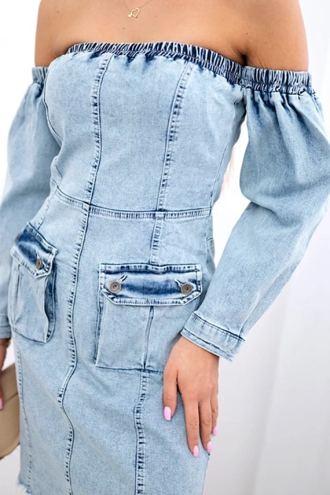 Sukienka jeansowa ze stretchem, odkryte ramiona S/M-L/XL