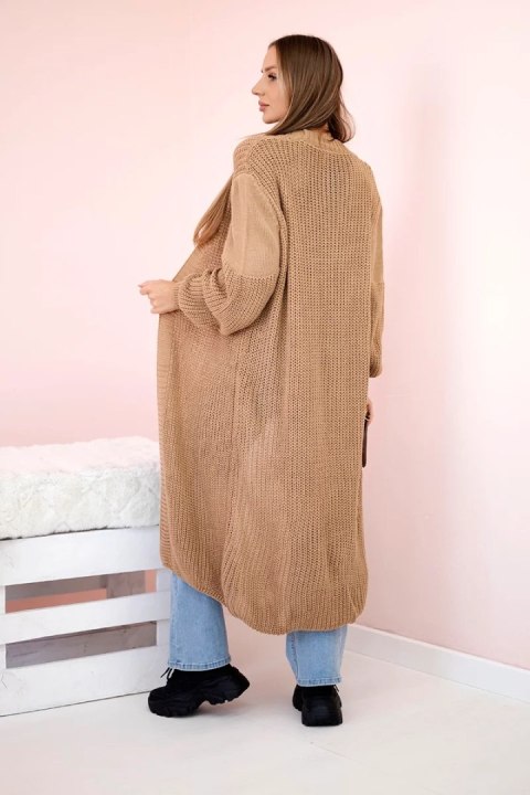 Sweter długi kardigan camelowy