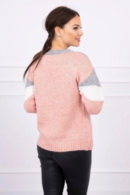 Sweter w geometryczne wzory szary+pudrowym róż