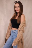 Sweter z kapturem i kieszeniami camelowy