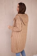 Sweter z kapturem i kieszeniami camelowy
