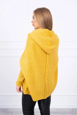 Sweter z kapturem i rękawami typu nietoperz musztardowy