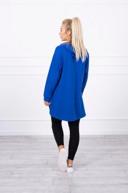 Bluza z dłuższym tyłem i kapturem chabrowa