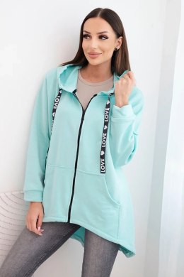Bluza z dłuższym tyłem i kapturem miętowa