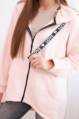 Bluza z dłuższym tyłem i kapturem pudrowy róż