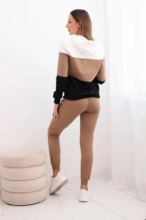 Komplet z nadrukiem Yourself ecru+camelowy