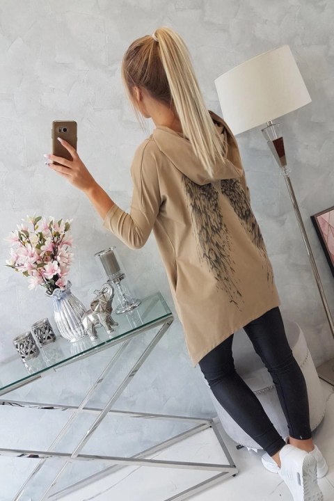 Bluza z nadrukiem skrzydeł camelowa