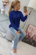 Sweter z półgolfem i wzorem w romby chabrowy