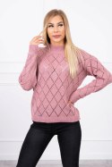 Sweter z półgolfem i wzorem w romby ciemny różowy