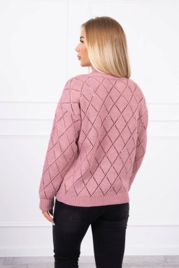 Sweter z półgolfem i wzorem w romby ciemny różowy