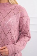 Sweter z półgolfem i wzorem w romby ciemny różowy