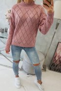 Sweter z półgolfem i wzorem w romby ciemny różowy