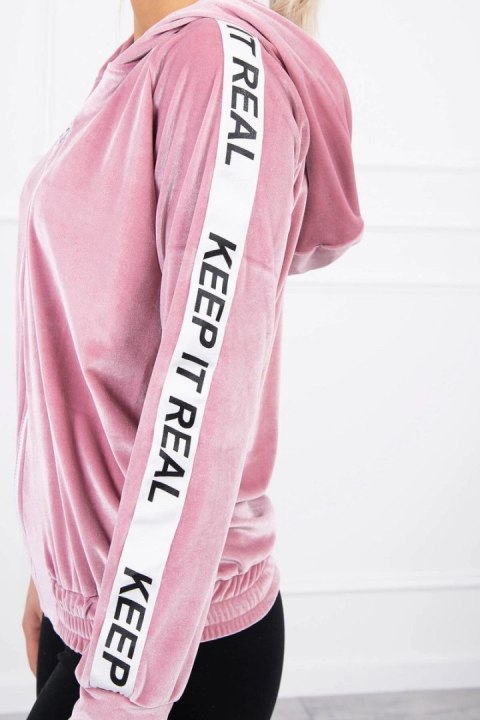 Bluza welurowa z kapturem pudrowy róż