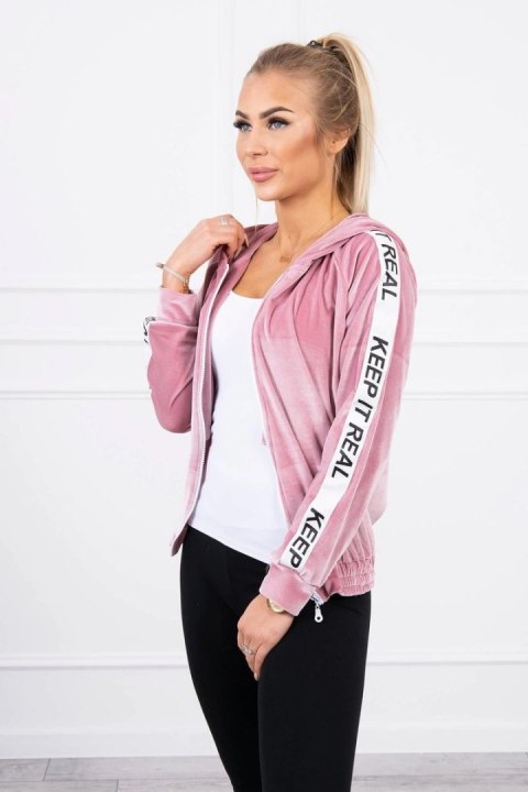 Bluza welurowa z kapturem pudrowy róż