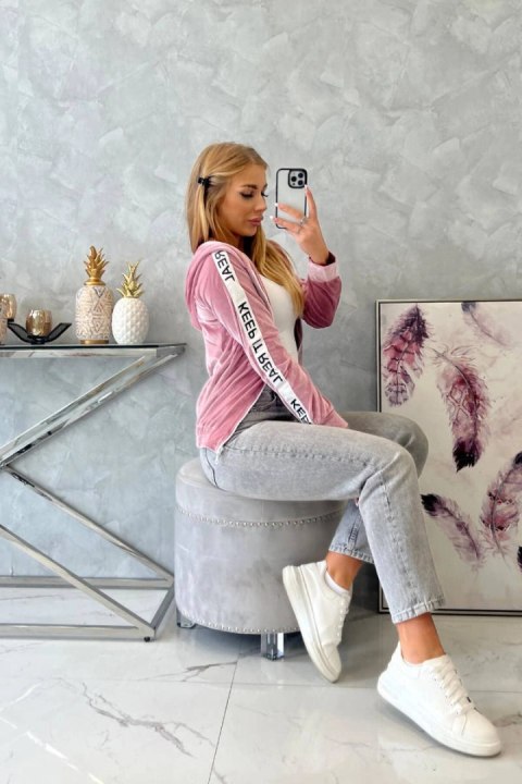 Bluza welurowa z kapturem pudrowy róż