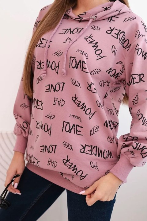 Bluza z napisami ciemno różowa