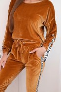 Komplet welurowy Love camelowy