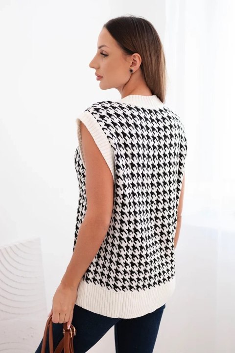 Sweter bezrękawnik w pepitkę ecru