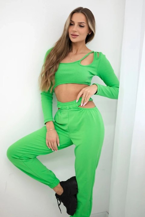 Komplet z bluzką top zielony neon