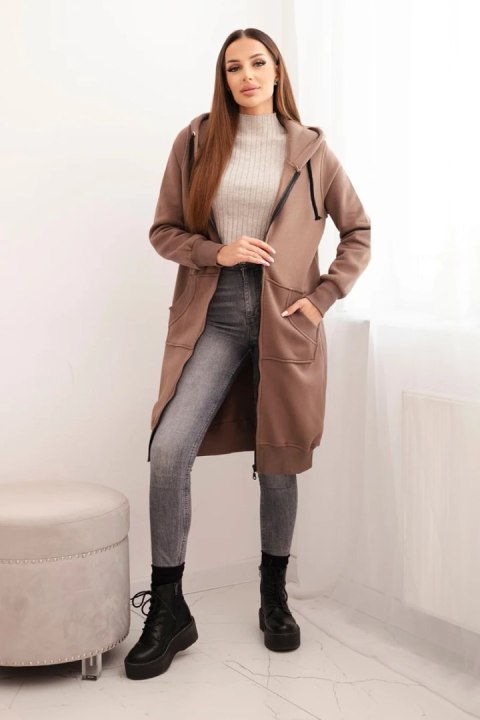 Bluza ocieplana długa z kapturem mocca