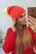 Czapka damska z pomponem Judyta K347 pomarańczowa