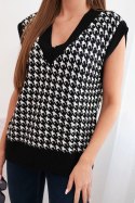 Sweter bezrękawnik w pepitkę czarny