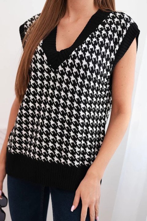 Sweter bezrękawnik w pepitkę czarny