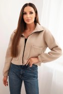 Bluza bawełniana ocieplana z suwakiem jasno beżowa