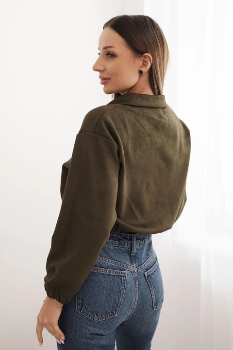 Bluza zamszowa na suwak khaki