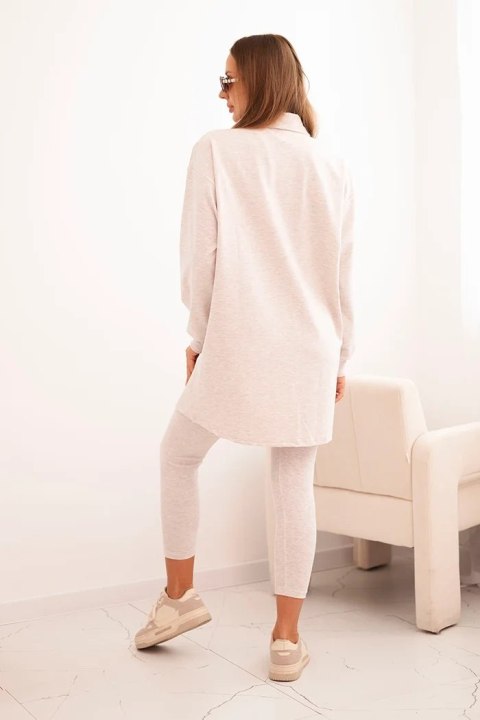 Komplet 3-częściowy bluza, top i legginsy beżowy melanż