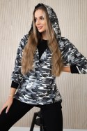 Komplet 3-częściowy moro bluza, top i legginsy szary + czarny