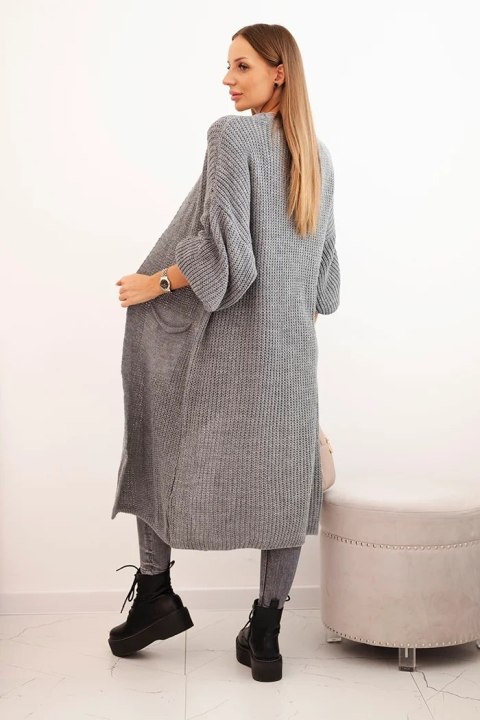 Sweter długi kardigan ciemny szary