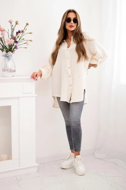 Koszula bawełniana muślinowa Plus Size jasno beżowa