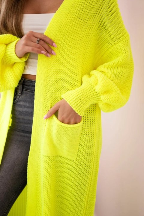 Sweter długi kardigan żółty neon