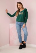 Bluza damska z napisem z cekinami zielona