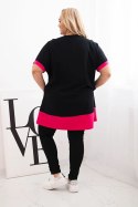 Bluzka damska Plus Size z kwiatowym wzorem i ozdobnymi perełkami fuksja