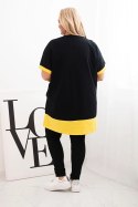 Bluzka damska Plus Size z kwiatowym wzorem i ozdobnymi perełkami żółta