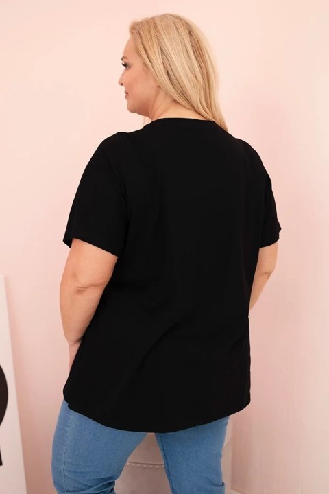 Bluzka damska bawełniana Plus Size z nadrukiem Day Dream czarny + pomarańczowy