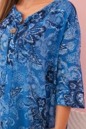Bluzka damska bawełniana z podwijanym rękawem i wzorem paisley chabrowa