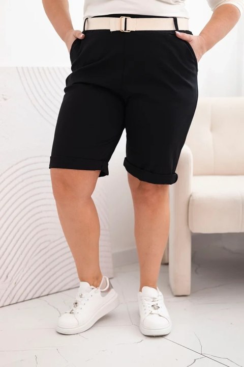 Spodenki damskie bawełniane Plus Size z paskiem czarne