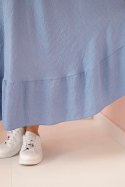 Sukienka damska plus size z krótkim rękawem i falbaną z lekkiej wiskozy jeansowa