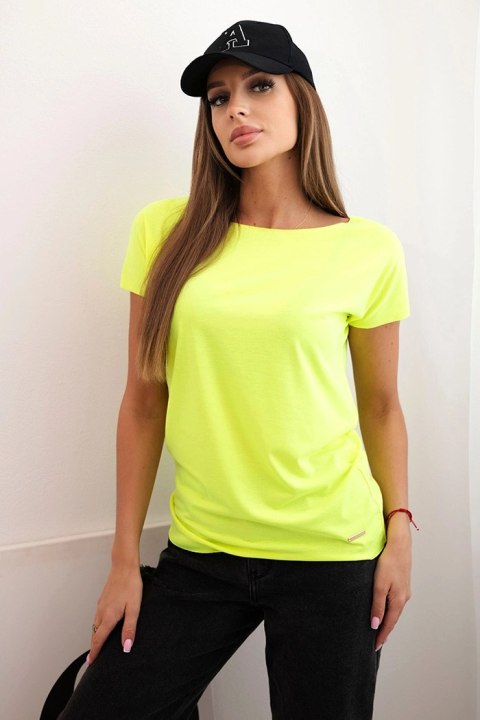 Bluzka damska bawełniana basic z krótkim rękawem żółty neon