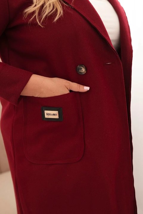 Płaszcz damski elegancki Plus Size z kołnierzem i dużymi kieszeniami bordowy