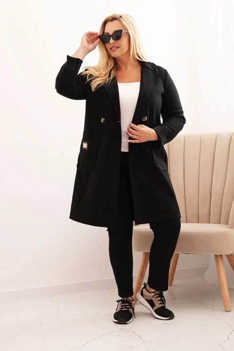 Płaszcz damski elegancki Plus Size z kołnierzem i dużymi kieszeniami czarny