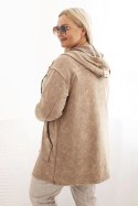 Bluza damska Plus Size dekatyzowana z kapturem i kieszeniami camelowa