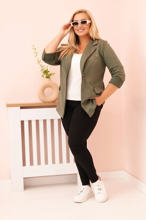 Marynarka damska z wiskozy Plus Size z długim rękawem i kołnierzem khaki
