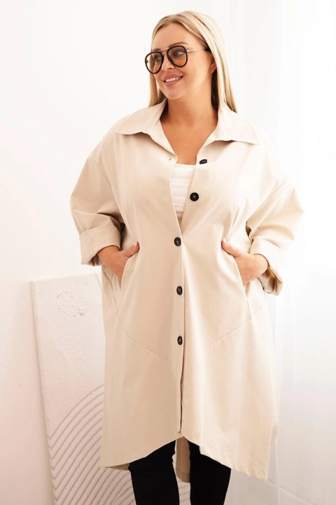 Narzutka damska Plus Size Punto z bawełną i guzikami beżowa