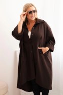Narzutka damska Plus Size Punto z bawełną i guzikami brązowa