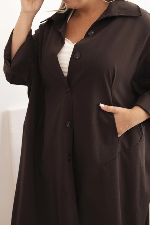 Narzutka damska Plus Size Punto z bawełną i guzikami brązowa