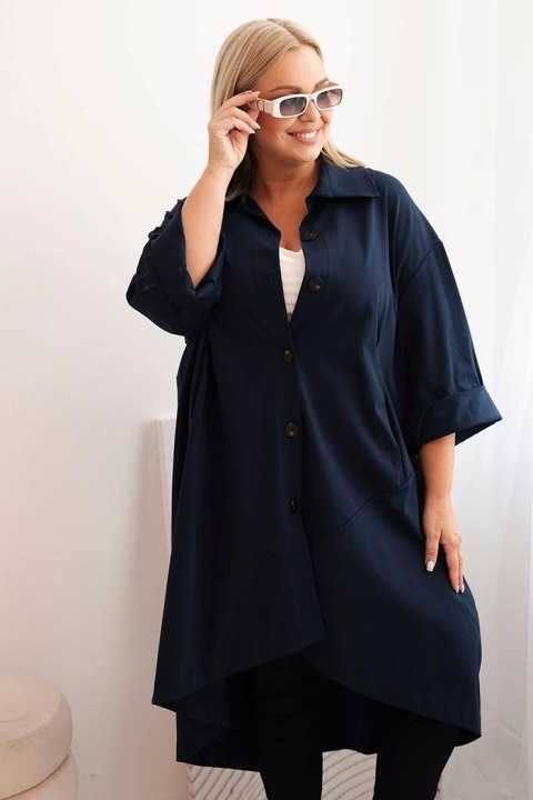Narzutka damska Plus Size Punto z bawełną i guzikami granatowa